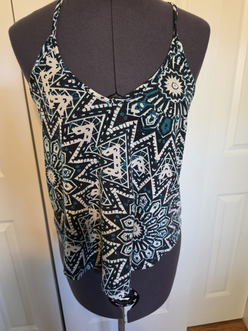 Boho Women’s Teal Black White Print Cami Tank Top